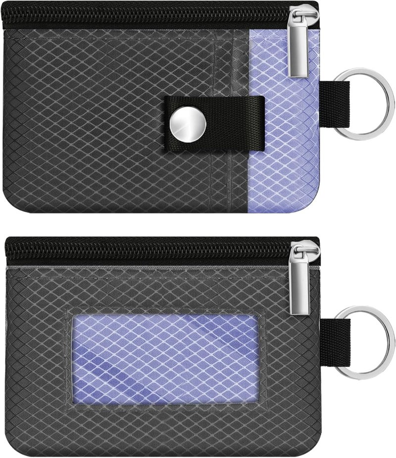 CCUMI Minimalist RFID Blocking Small Wallet with ID Window,WaterResistant Zip Id Case Wallet with Lanyard Keychain for Cards,Cash,Travel,Women,Men (DarkGrey/Lavender Purple) - Image 2